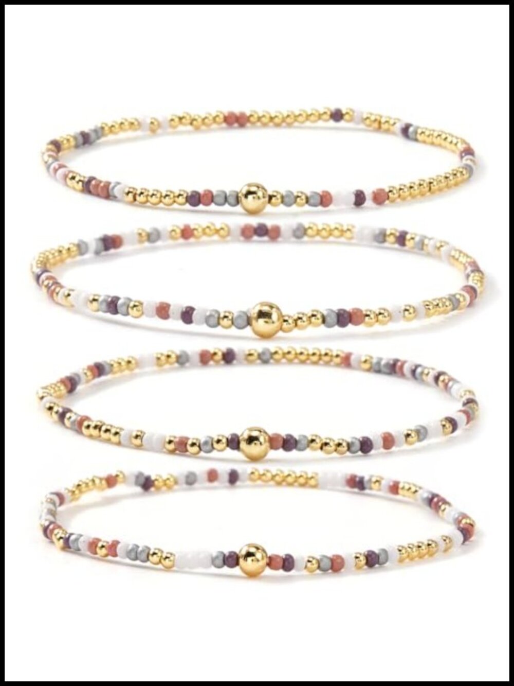Boho Stretch Bracelet Set for Women, 14K Gold Plated Beads Ball Colorful Seed